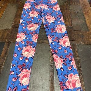 LuLaRoe Blue and Pink Floral Kids Leggings